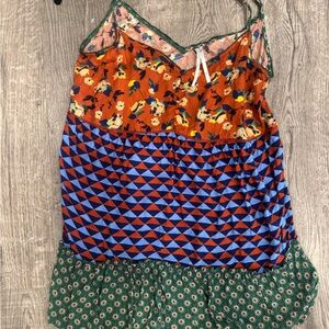 Anthropologie Orange Floral Button-Front Tiered Top